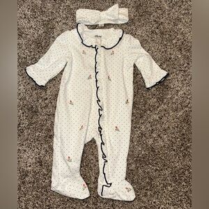 Little Me Rosebud 2-Way-Zip Footed One-Piece and Headband Size 3M